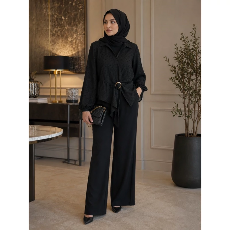 شومیز زنانه جلو گره ای مشکی سایز (38 تا 48) کد831217