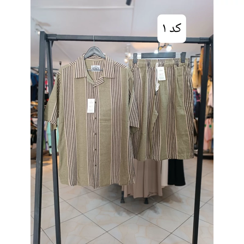 ست مردانه پیراهن و شلوارک نخ پنبه سایز (XL تا 3XL) کد901054