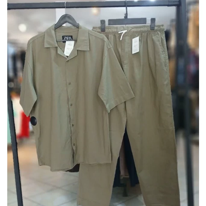 ست مردانه پیراهن و شلوار پارچه لنین سایز(L تا 3XL) کد901046
