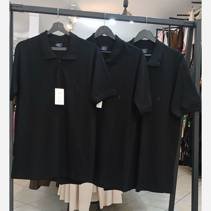 تیشرت مشکی مردانه یقه دار طرح POLO کد501498