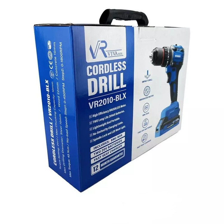 دریل پیچ گوشتی شارژی و پیچ بند ترکمتردار براشلس VR2010V-2B دوباطری 20 ولت ویوارکس (ارسال رایگان ابزار حسین)