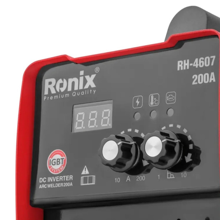دستگاه جوش اینورتر 200 آمپر ایرانی 4607 رونیکس همراه با کابل و انبر جوش و 40 ماه گارانتی ronix (ارسال رایگان)
