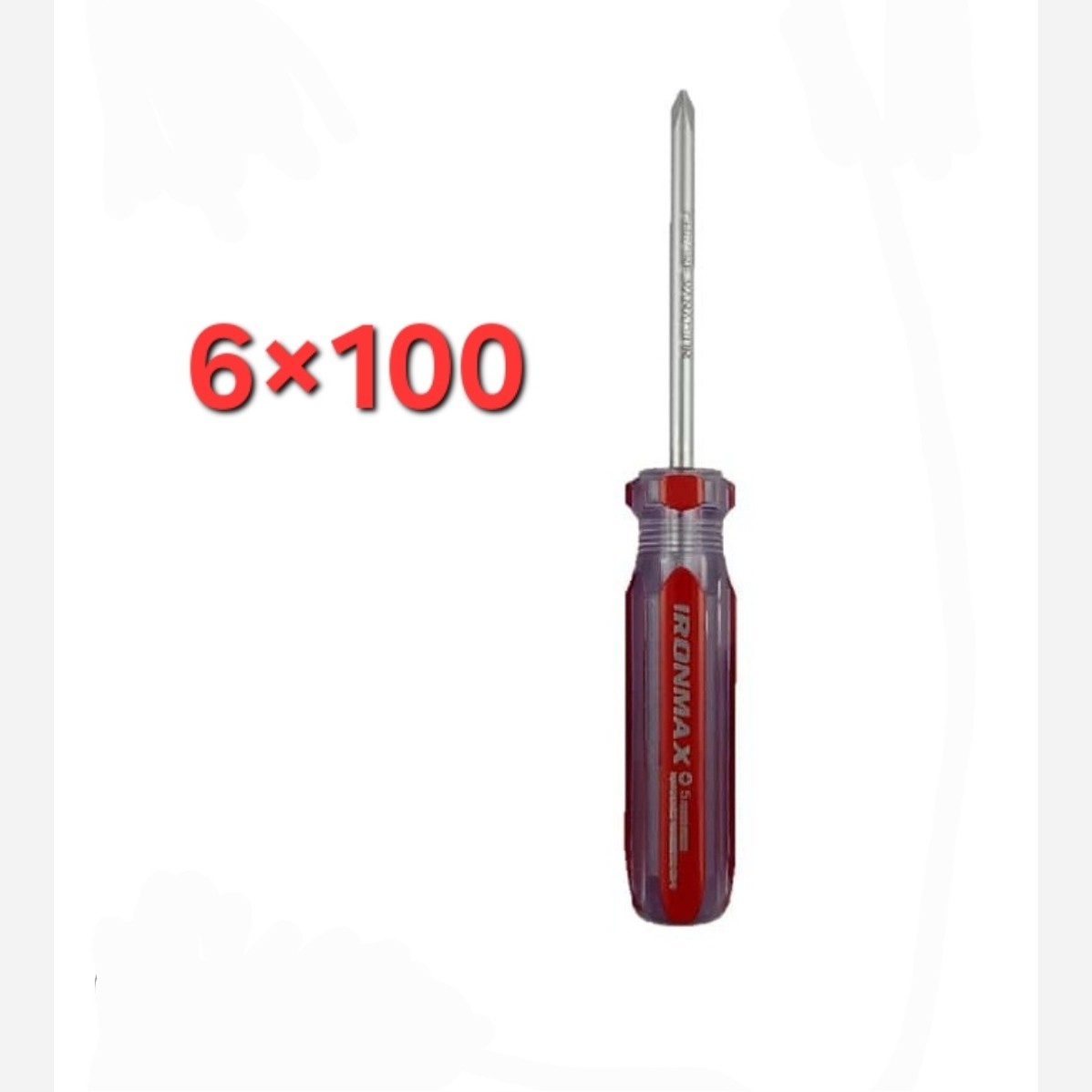پیچ گوشتی چهار سو آیرونمکس دسته کریستالی سایز 6X100 میلیمتر آیرون مکس 6 در 100 (ارسال از ابزار حسین)
