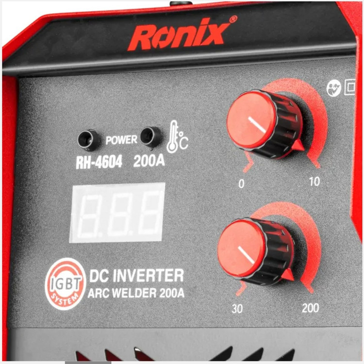 دستگاه جوش اینورتر 200 آمپر چینی 4604 رونیکس همراه با کابل و انبر جوش و 40 ماه گارانتی ronix (ارسال رایگان ابزار حسین)