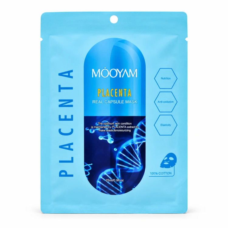 ماسک ورقه ای (پلاسنتا) مویام (MOOYAM) | حجم 25 میلیلیتر ضدپیری و احیاکننده قوی پوست صورت