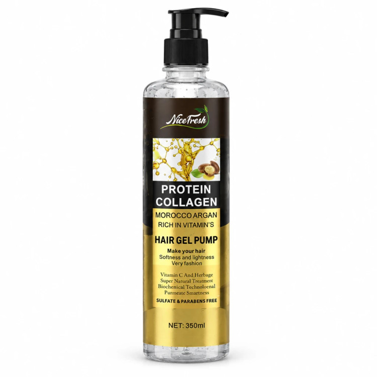 ژل موی پمپی نایس فرش (NiceFresh) مدل پروتئین کلاژن - مغذی با روغن آرگان مراکش | 350 میلی حالت دهی قوی با خواص مواد
