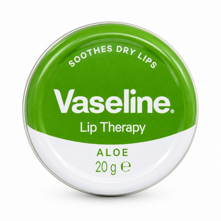 بالم لب وازلین فلزی اورجینال لهستانی (Vaseline) مدل آلوئه ورا (Aloe Vera) - وزن 20 گرم درمان خشکی لب و ترک لب
