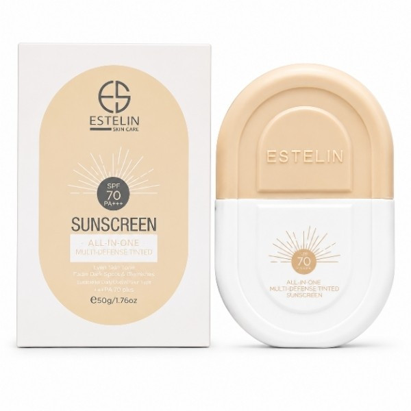 ضد آفتاب رنگی استلین اورجینال حجم 50میل spf70 ضد لک و تنظیم کننده چربی پوست بافت سبک و بدون کاور