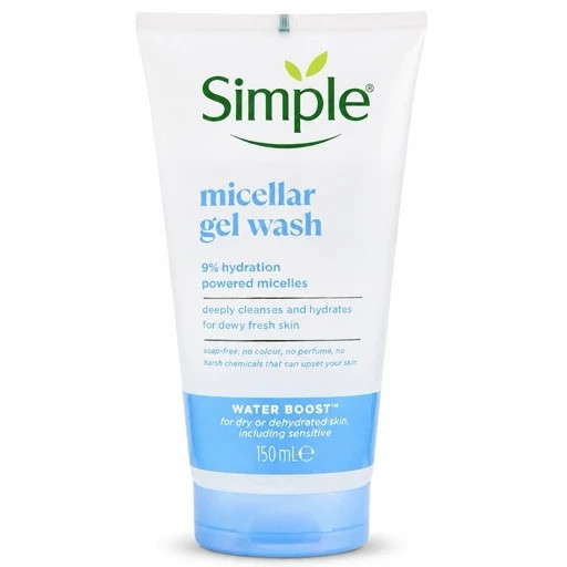 ژل میسلار شوینده صورت سیمپل 150 میل Simple Water Boost Micellar Gel Facial Wash آبرسان پوست پاکسازی ملایم شاداب کننده