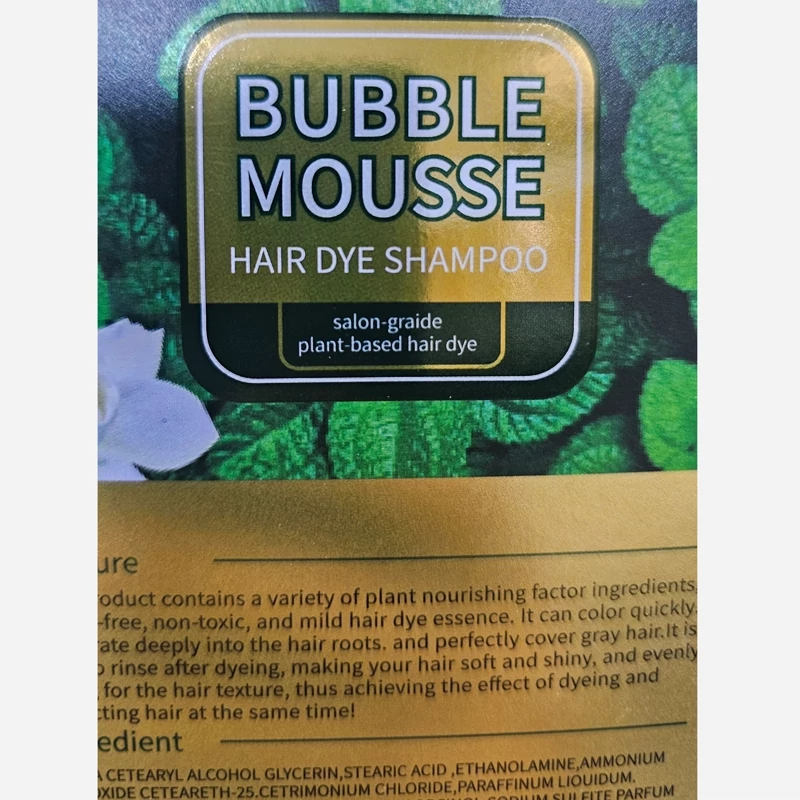 رنگ مو شامپویی بابل موس (BUBBLE MOUSSE) رنگ مشکی طبیعی گیاهی و بدون رنگ گرفتن پوست استفاده آسان و راحت