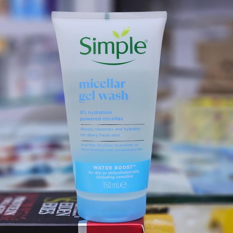 ژل میسلار شوینده صورت سیمپل 150 میل Simple Water Boost Micellar Gel Facial Wash آبرسان پوست پاکسازی ملایم شاداب کننده