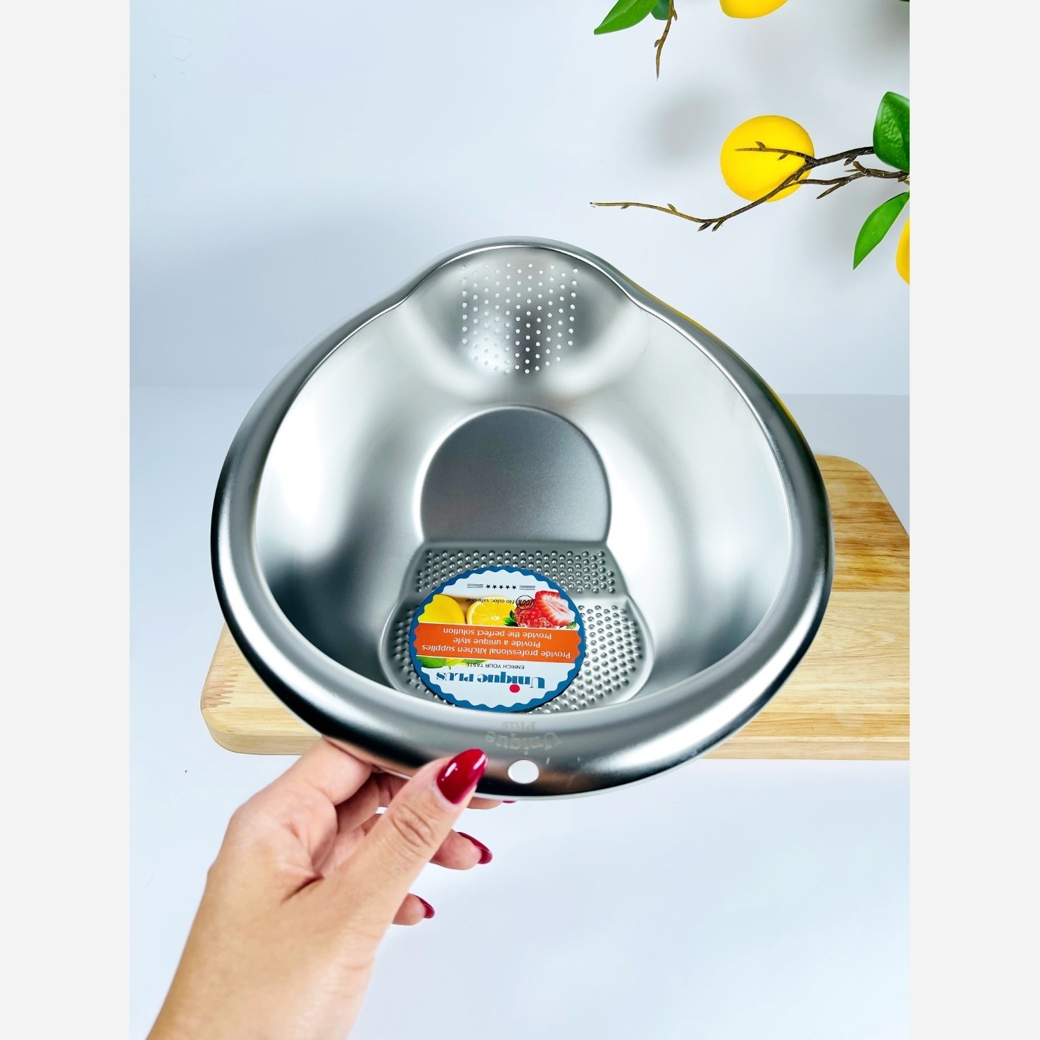 آبکش استیل برنج شوی و میوه شوی برند یونیک اهنربا نگیر رنگ کاملا ثابت ضد زنگ و سیاه شدن