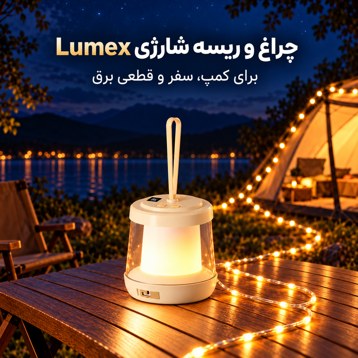 چراغ کمپینگ و ریسه شارژی 10 متری گرین لاین Lumex مدل