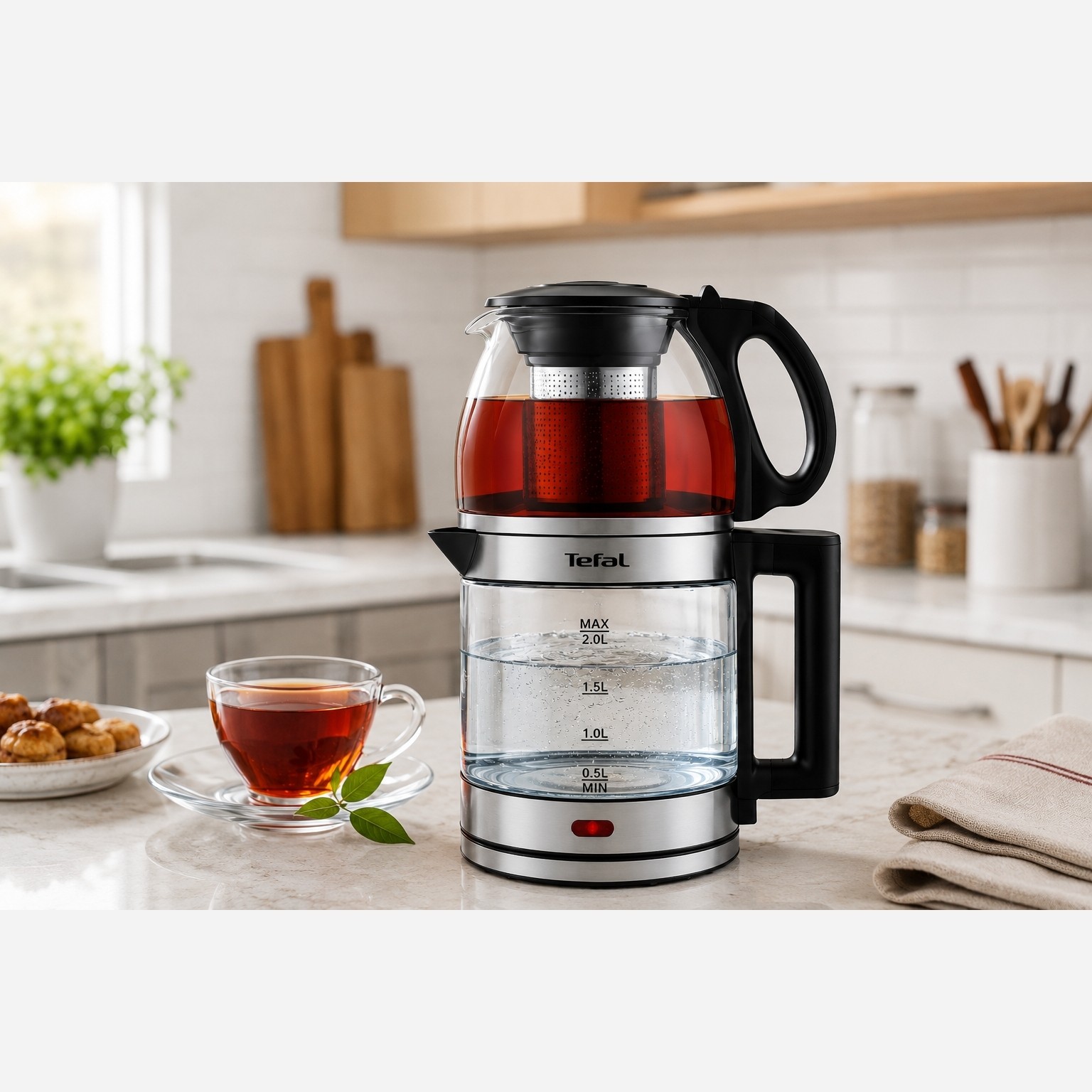 چای ساز و کتری برقی تفال مدل TF-124 دارای گرم نگه دارنده ( وارمردار)