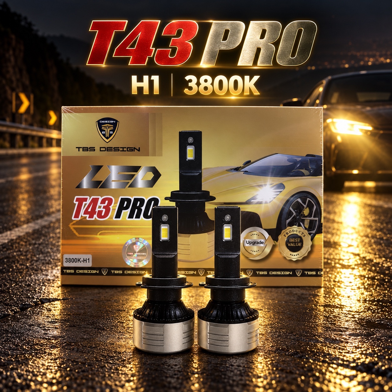 هدلایت T43 PRO پایه H1 نور آفتابی 3800 کلوین، 120 وات