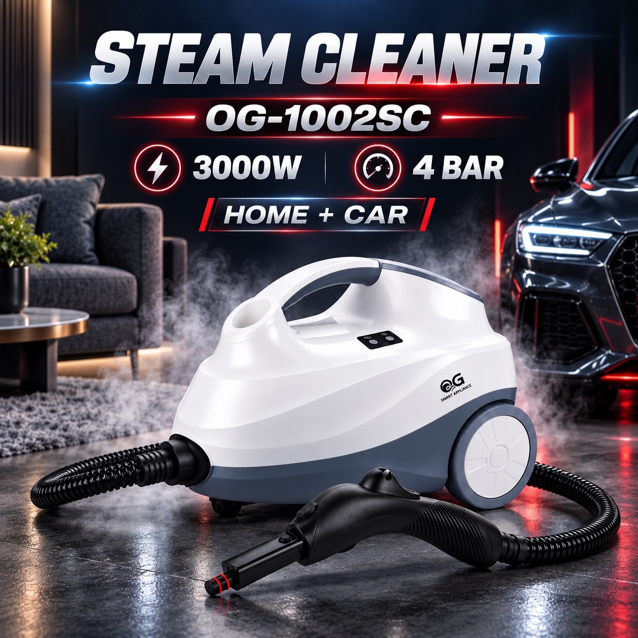 بخارشوی 3000 وات OG مدل OG-1002SC فشار 4 بار، مخزن 2 لیتری و 14 سری کاربردی