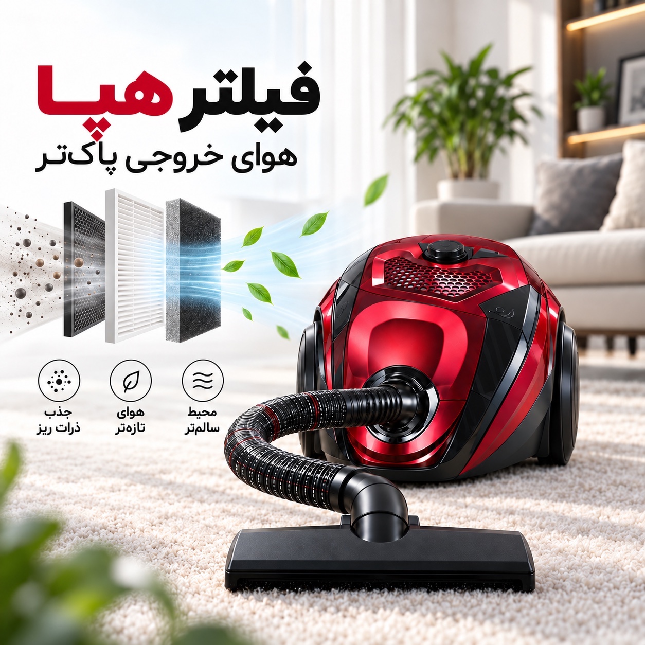 جارو برقی LG کامپکت توربو 3600 وات فیلتر HEPA و خرطومی 360 درجه