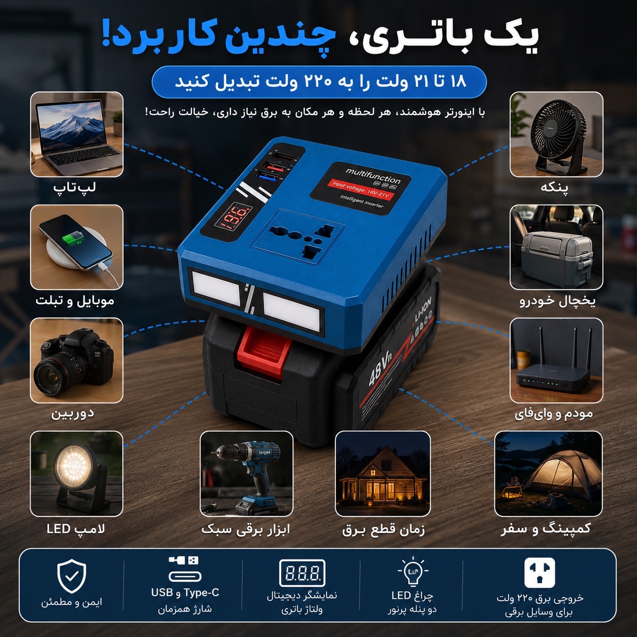 اینورتر هوشمند باتری ، برق 220 ولت همیشه همراهت