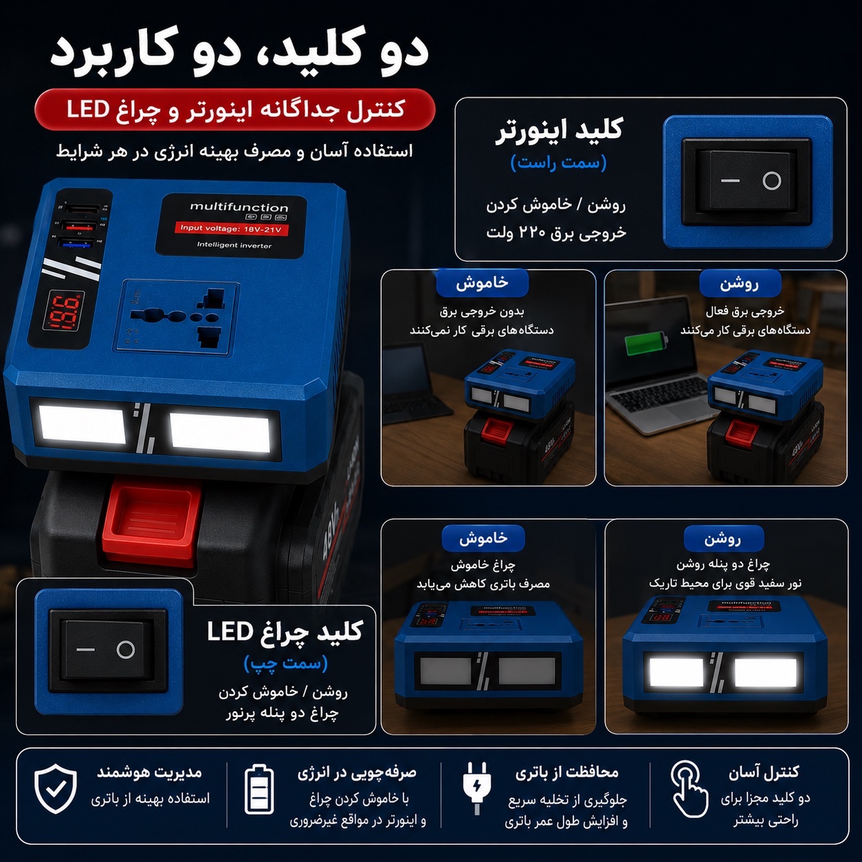 اینورتر هوشمند باتری ، برق 220 ولت همیشه همراهت