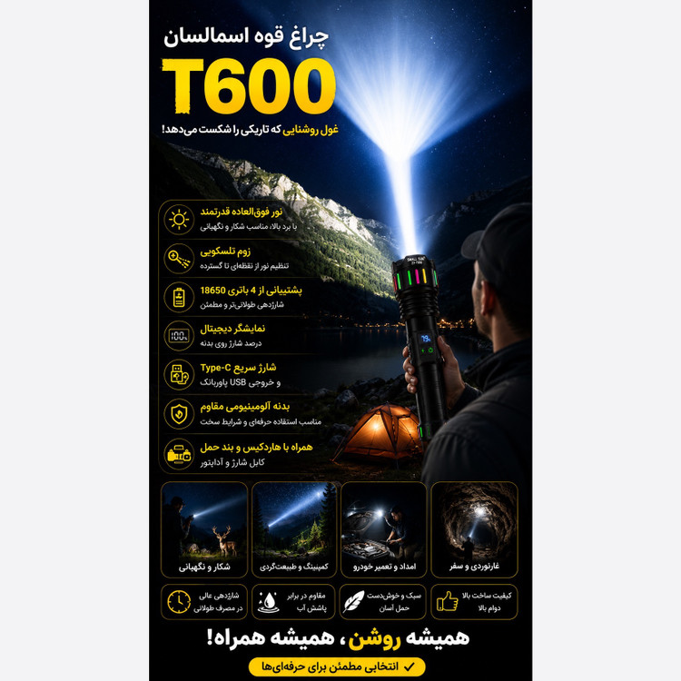 چراغ قوه اسمال سان T600 غول روشنایی که تاریکی را شکست میدهد