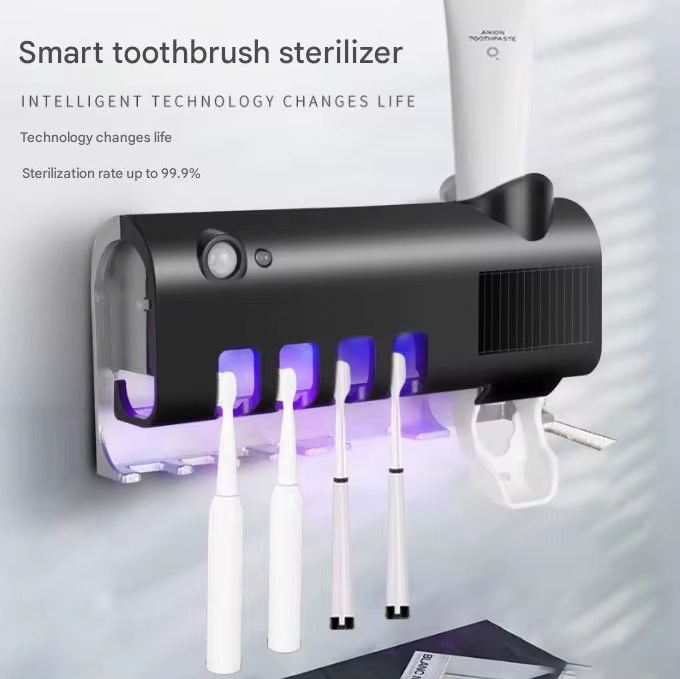 استریلایزر و جا مسواکی هوشمند UV دیواری جا خمیردندان اتوماتیک سنسور حرکتی نگهدارنده 4 مسواک