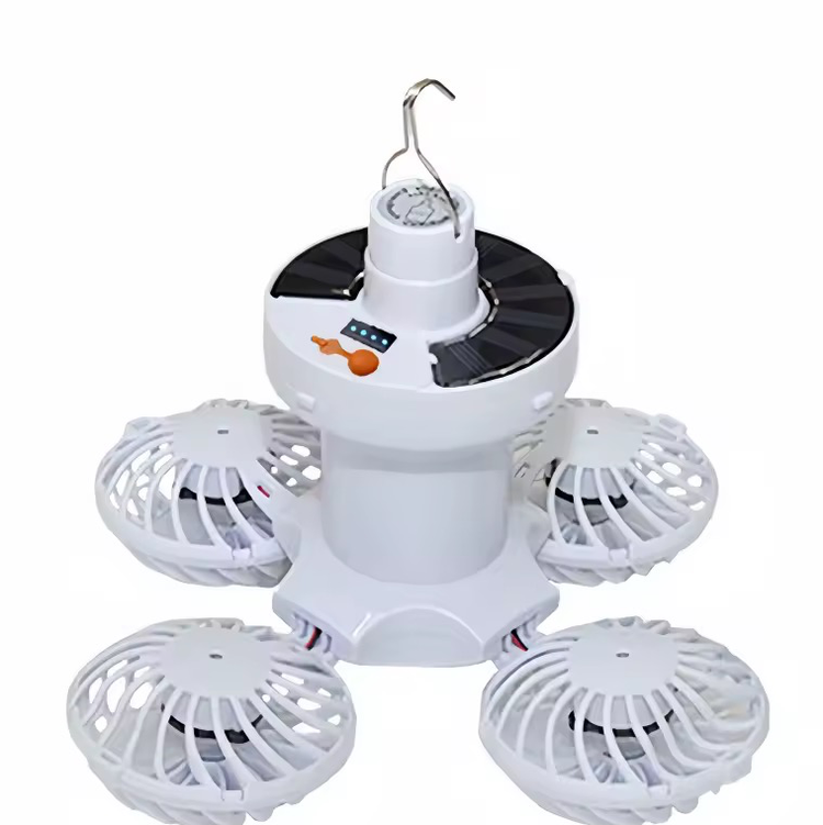 پنکه چراغ شارژی خورشیدی BF-889 پنکه و چراغ LED آویزدار، شارژ خورشیدی و USB، مناسب کمپینگ و قطعی برق