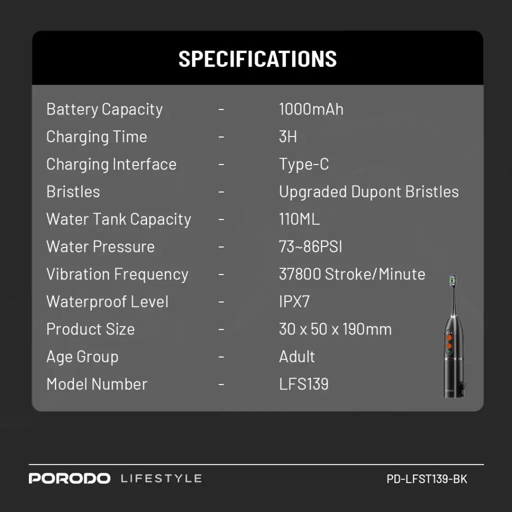 مسواک برقی سونیک + واتر فلاسر Porodo