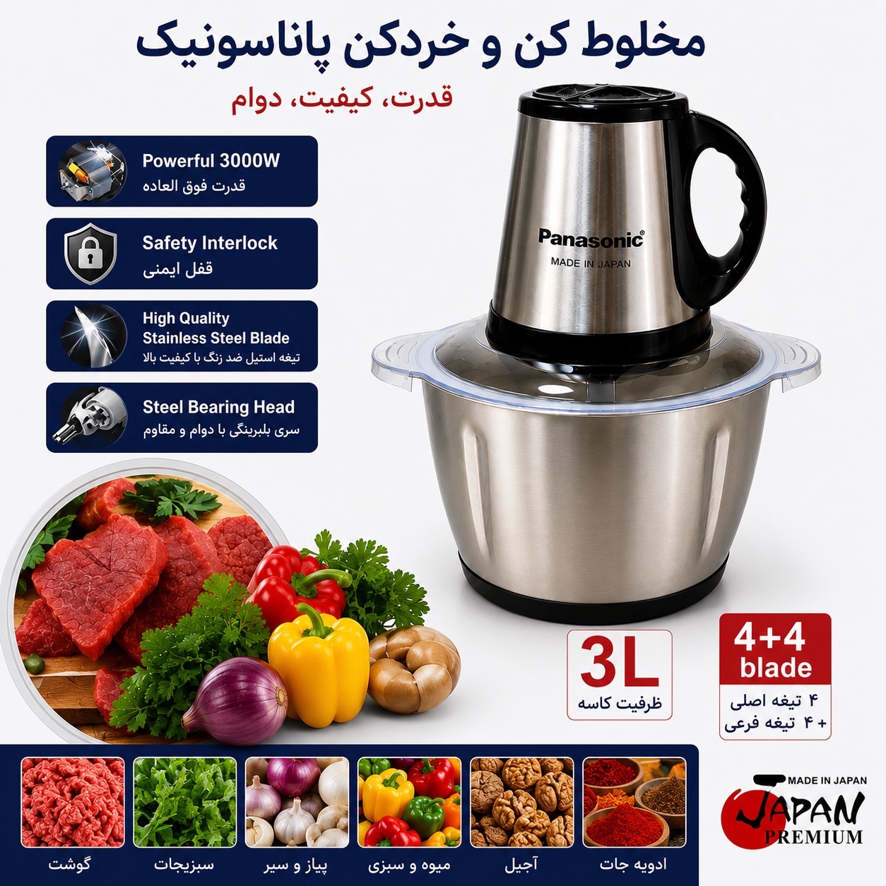 خردکن پاناسونیک 3 لیتری کاسه استیل