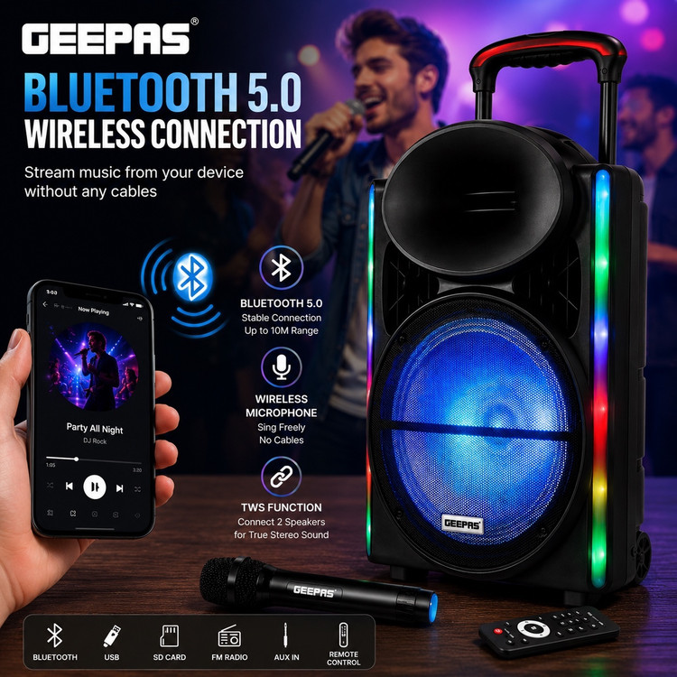 اسپیکر شارژی جیپاس GMS8567 همراه میکروفون بیسیم و ریموت
