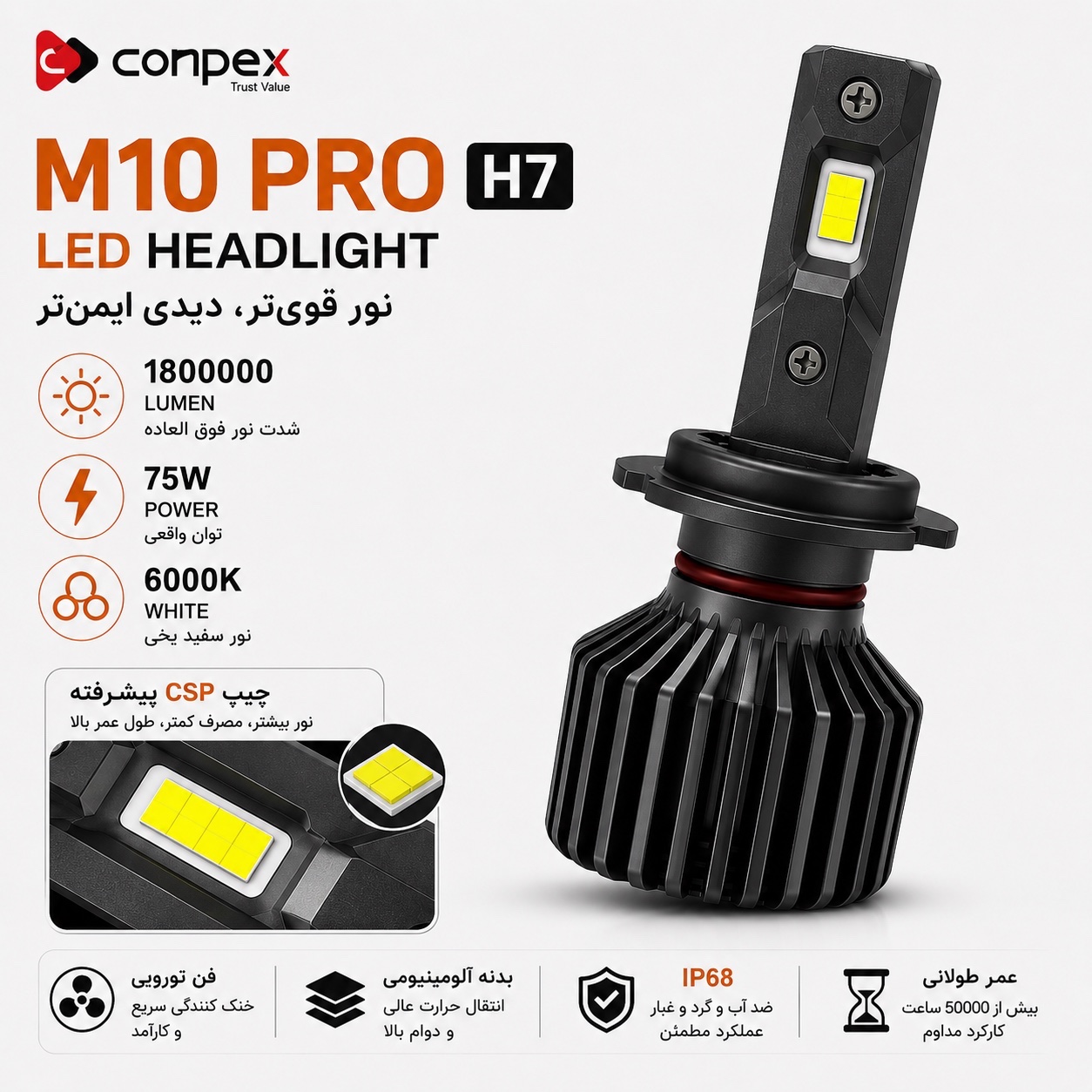 هدلایت CONPEX M10PRO پایه H7 با گارانتی