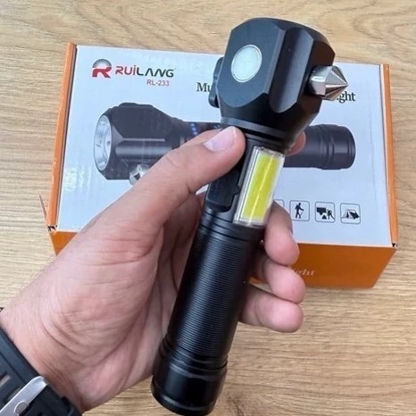 چراغ قوه پلیسی چکشدار RL-233 برد 500 متر باتری 8800mAh مگنت و شیشه شکن اضطراری